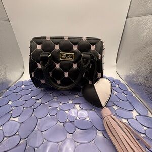 Betsey Johnson “Luv Betsey” Harley Mini Black and Pink Satchel with Heart Charm